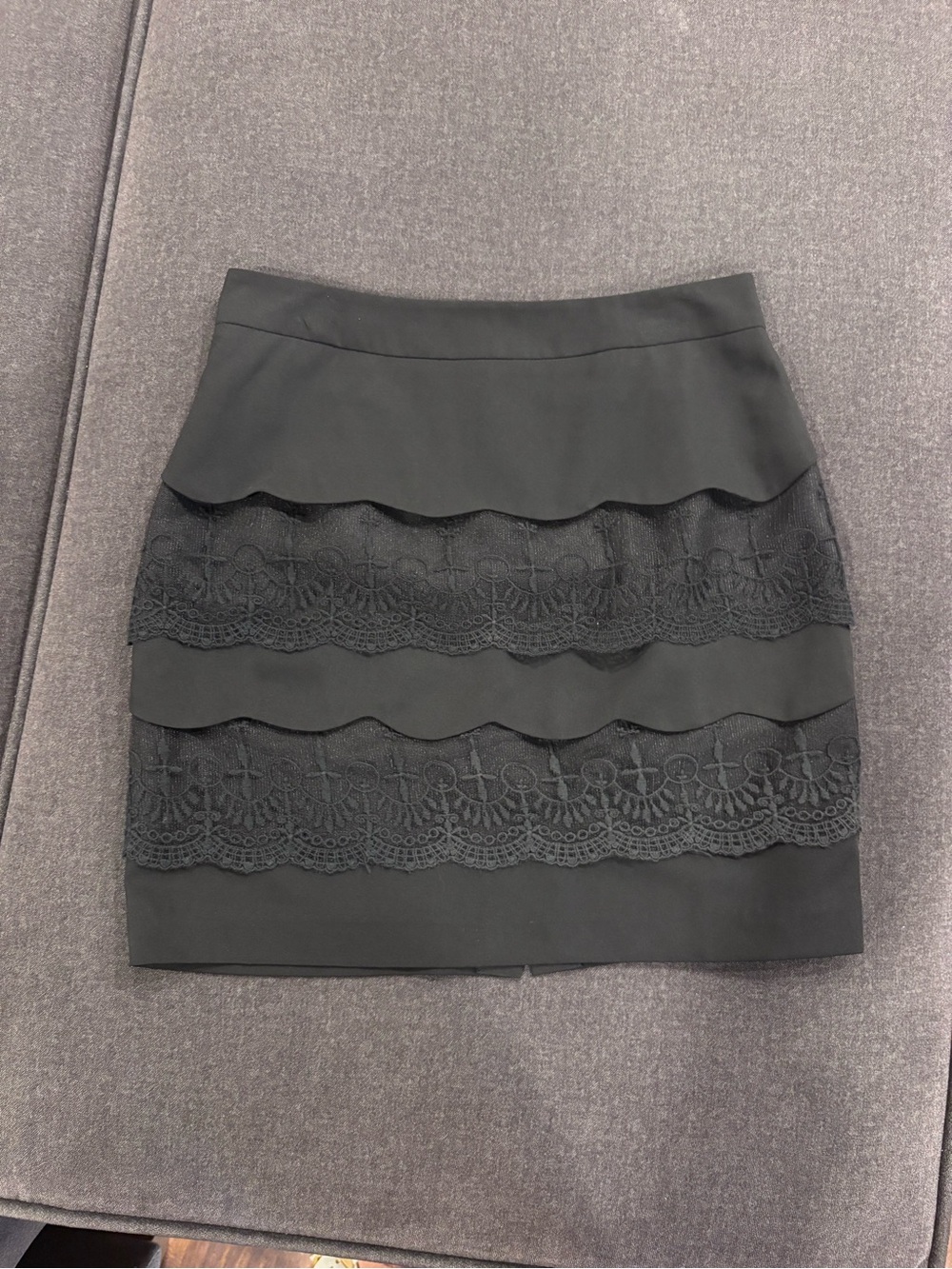 Alya Black Scalloped Lace Tier Mini Skirt